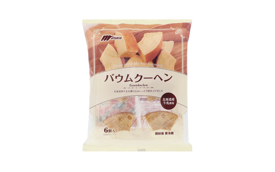 6個バウムクーヘン|北海道産牛乳を練り込み、しっとりと焼き上げたバウムクーヘン。